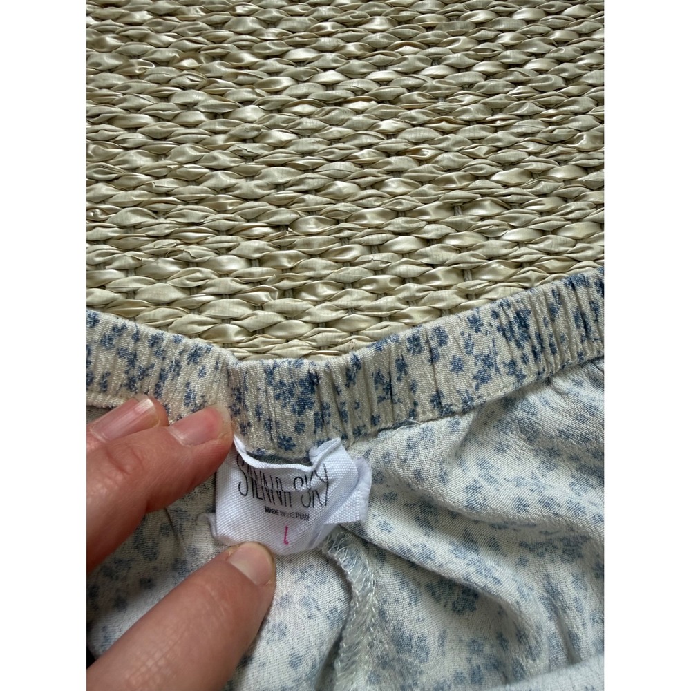 Blue Floral Ditsy Wide Leg Lounge Pants rayon blend dainty Beachy coastal pant L - Picture 5 of 8